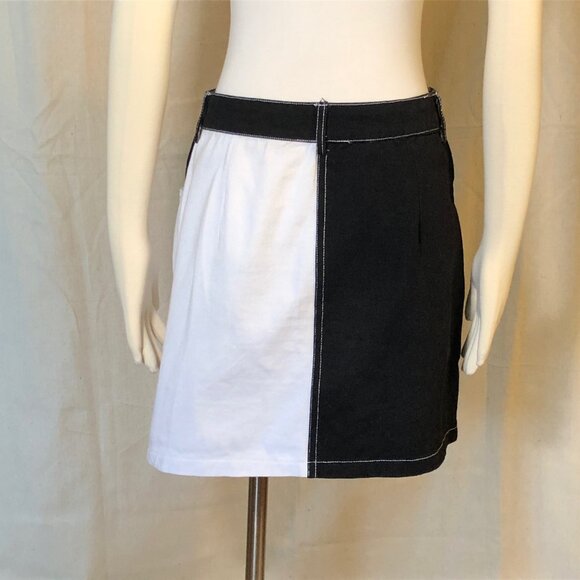 Shein Black White Button Front Denim Skirt L - Picture 6 of 7